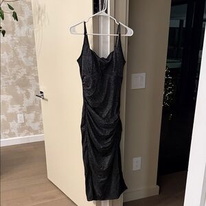 Chic Black Ruched Midi Dress